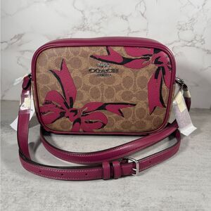 NWT Coach Jamie Camera Bag In Signature Canvas With Pink Bow Print